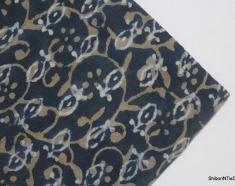 Cotton Fabric Indian Block Print Fabric Indigo Blue Hand Dyed Soft Voile Fabric, Summer Dress Sewing Craft Fabric By The Yard IBF#098