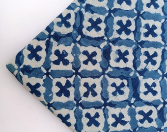 Fabric Indigo Blue Fabric By The Yard Hand Block Printed Cotton Mud Resist Dabu Print Cotton Fabric, Bagru Print Fabric IBF#139