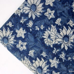 Flower Block Print Fabric Kimono Fabric Indigo Cotton Fabric Blue Dabu Print Indian Fabric, Women Girls Dress Fabric By The Yard IBF#084