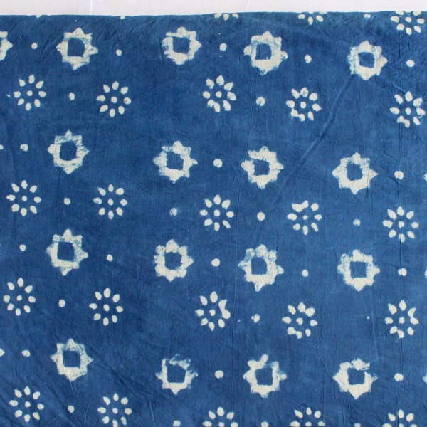 Indigo Fabric By The Yard Wood block Print Blue Fabric Hand dyed Fabric Indian voile Cotton Fabric, Ethnic Boho Tribal fabric IBF#027