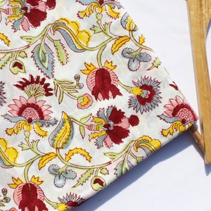 India Block Print Fabric Floral Print Soft Cotton Fabric, Indian Fabric, Womens Dress Fabric, Light Weight Summer Robe Fabric HBF#142
