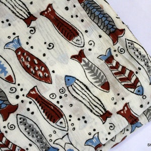 Fish Print Fabric Cotton Fabric Block Printed Voile Fabric Dressmaking Light Weight Soft Cotton Indian Fabric By The Yard HBF#34