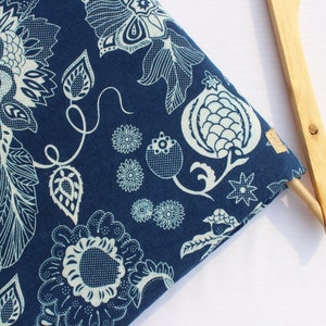Indigo Cotton Fabric, Floral Hand Block Print Fabric by the Yard, Natural Dye Dress Fabric HBF#152