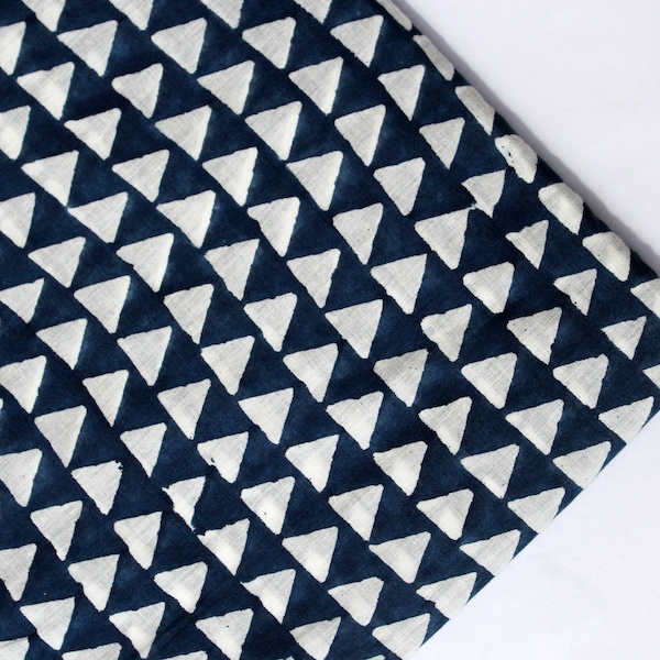 Blue White Fabric Triangle Print Fabric Indian Cotton Fabric, Sewing Fabric, Dressmaking Hand Block Printed Running Voile Fabric HBF#063