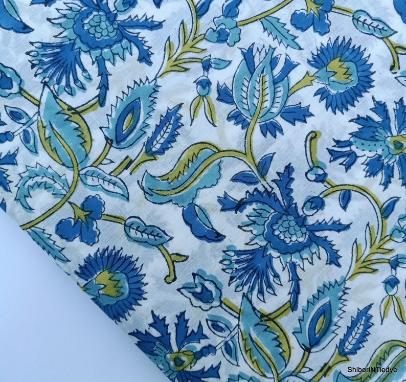 Floral Print Fabric Cotton Indian Block Print Fabric Light Etsy