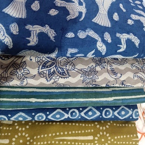 Fabric samples block print indigo fabric scrap Printed Cotton Indian Natural Vegetable Dye Sewing Fabric, Quilting Craft Fabric 10x10 Inch