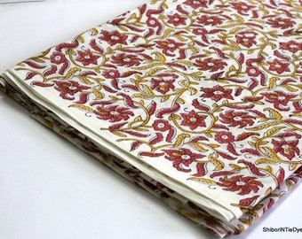 Tissu imprimé à la main Tissu de coton indien Imprimé floral Tissu doux léger, Tissu imprimé Jaipuri, Tissu de robe d'été HBF # 011