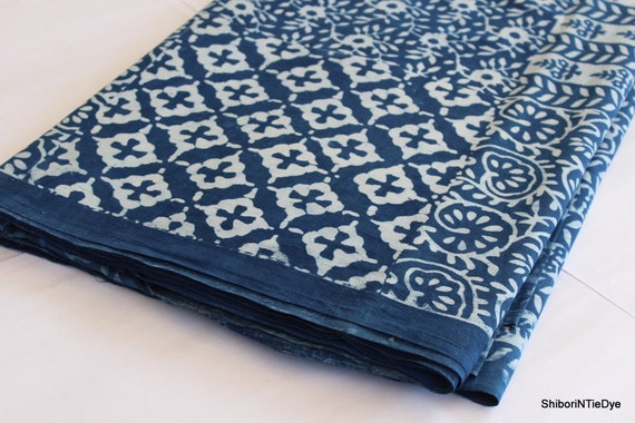 indigo cotton dress material Femezone womens handblock print pure cotton dress materials with  embellished neck pattern-indigo
