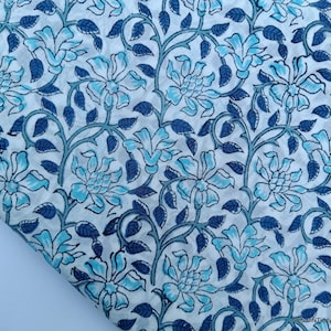 Indian Fabric Floral Print Fabric, Hand Block Fabric, Light Weight Soft Cotton Voile Fabric, Dress Fabric Fashion Sewing Fabric
