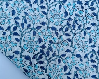 Indian Fabric Floral Print Fabric, Hand Block Fabric, Light Weight Soft Cotton Voile Fabric, Dress Fabric Fashion Sewing Fabric