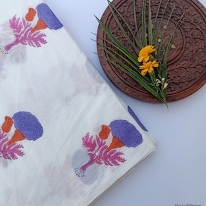 Hand Block Printed Cotton Fabric, Light Weight Indian Fabric, Jaipuri Print Natural Vegetable Dye Fabric
