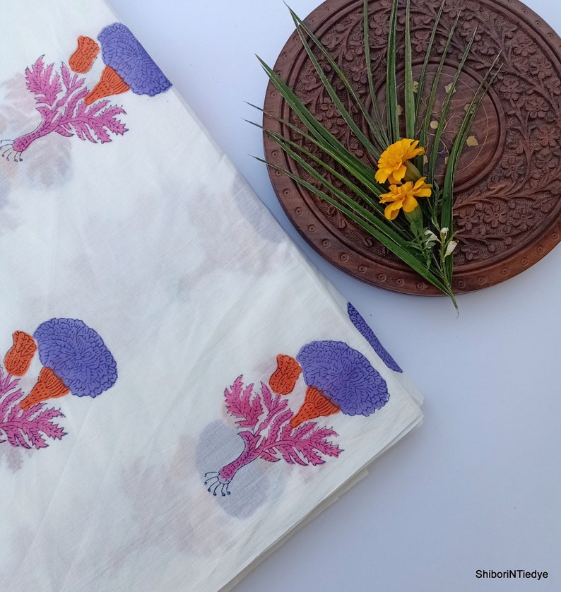 Hand Block Printed Cotton Fabric, Light Weight Indian Fabric, Jaipuri Print Natural Vegetable Dye Fabric
