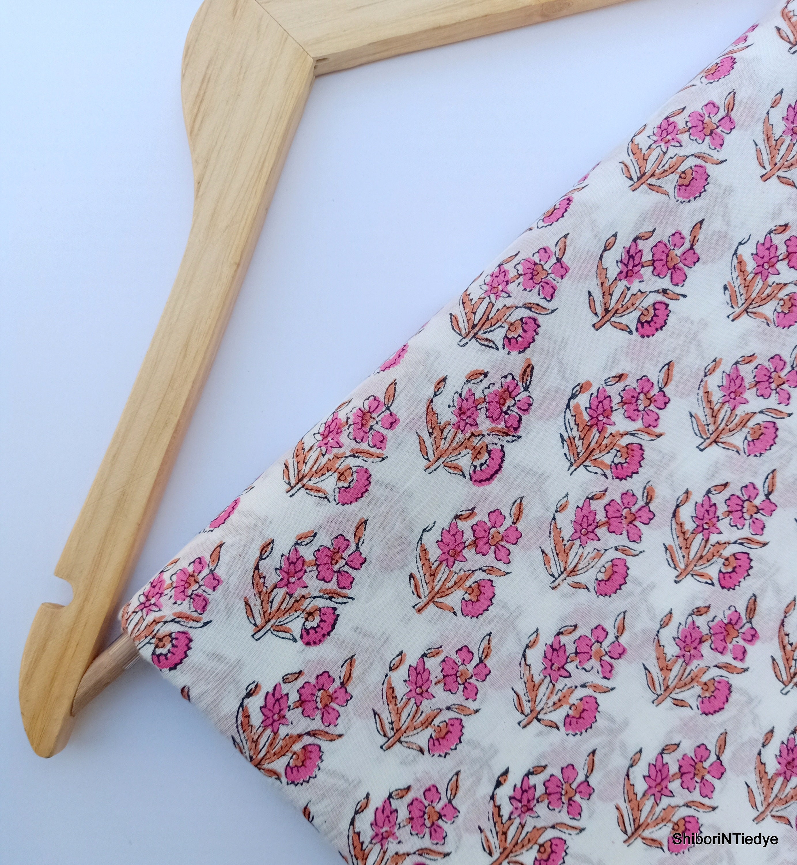Cotton Voile Fabric by the yard Block Printed Fabric, Sewing Craft Fabric, Small Flower Print Running Fabric, Indian Soft Fabric