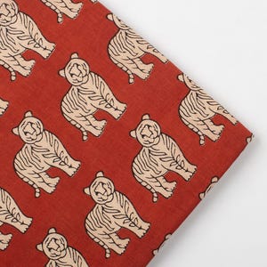 Tiger Animal Print Indian Cotton Hand Block Print Textile Fabric Curtain Pillow Cover Fabric Hand Dyed Fabric For Dressmaking BP#423 Bg Red