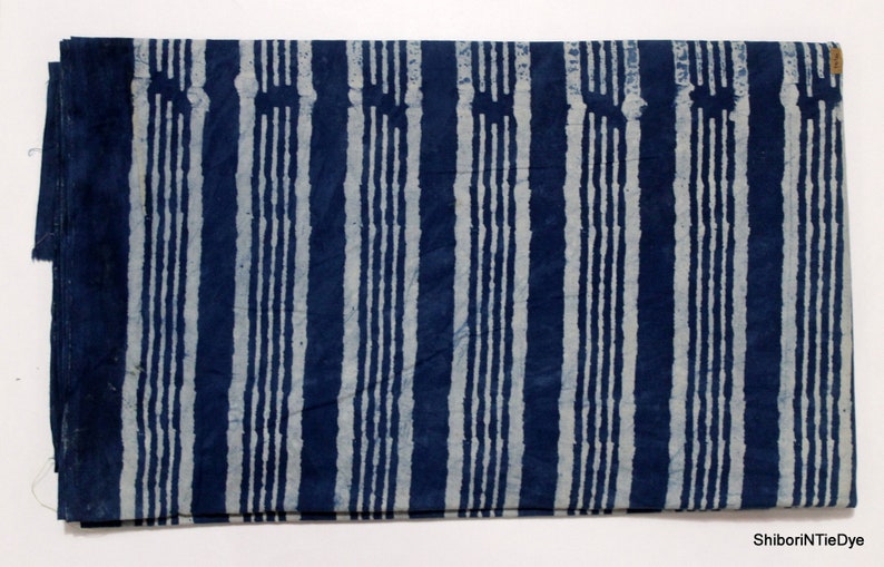 Blue Stripe Fabric Indian Cotton Indigo Natural Color dyed Fabrics Indian Sewing Craft Dressmaking Soft Fabric By Yard IBF093 image 2