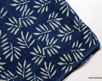 Cotton By The Yard Fabric Leaf Print Indigo Fabric Blue Hand Block Printed Soft Fabric Natural Vegetable Dye Baby Cloth Fabric IBF#019