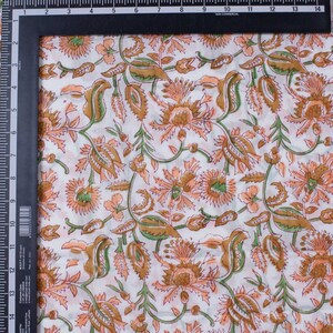 Floral Print Fabric, block Print Dress Fabric, Hand Printed Voile Fabric, Sewing Fabric, Tunic Fabric, Curtain Fabric By The Yard image 3