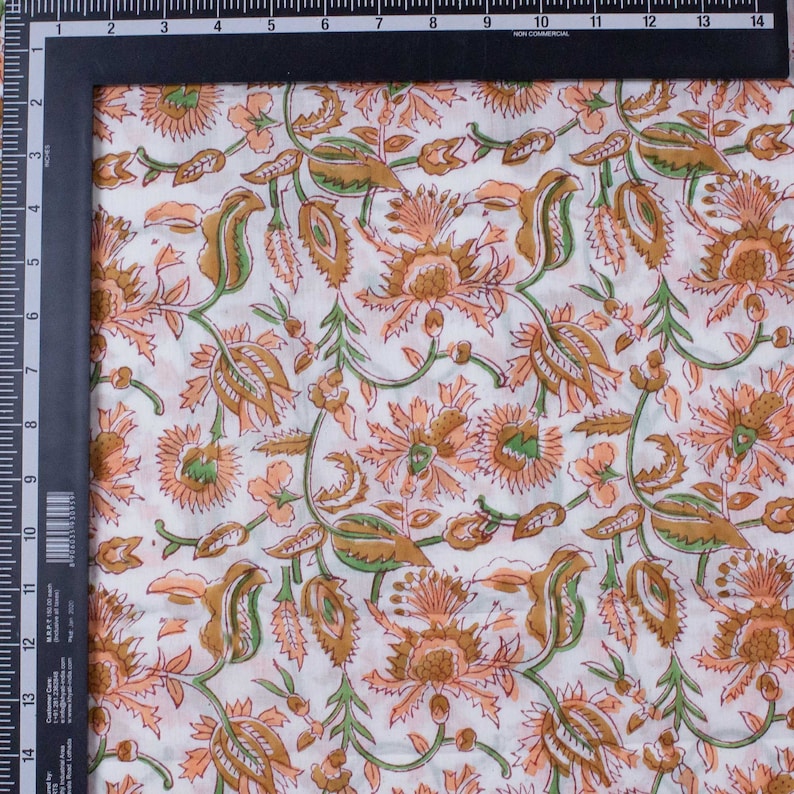 Floral Print Fabric, block Print Dress Fabric, Hand Printed Voile Fabric, Sewing Fabric, Tunic Fabric, Curtain Fabric By The Yard image 3
