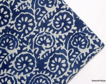 Indigo Cotton Fabric Blue Hand Block Printed Indian Fabric Dabu Mud Resist Vegetable Dyed Sewing women Dress making fabric IBF#111