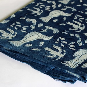 Indigo Blue color cotton fabric, hand printed Indian soft kids cloth making fabric, women's clothing fabric,