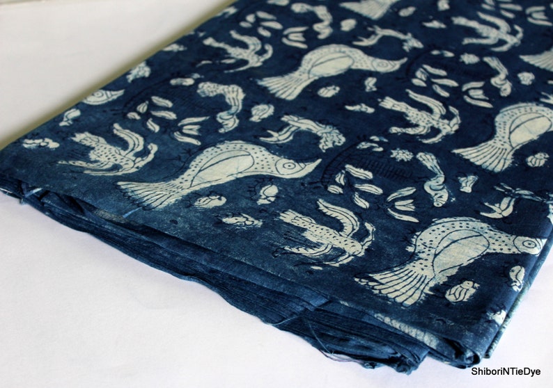 Indigo Blue color cotton fabric, hand printed Indian soft kids cloth making fabric, women's clothing fabric,