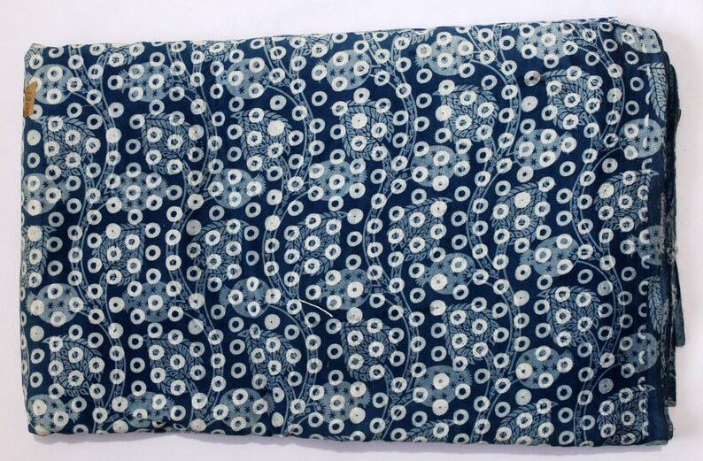 theshiborintiedye Summer Fabric By The Yard Indian Block Printed Pure Cotton Fabric Mud Resist Dabu Print Natural Dyed Dots Print Indigo Blue Fabric IBF#152