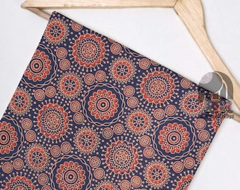 red ajrakh print cotton fabric women dress fabric Block Printed ,Jaipuri Print Fabric By Yard, red blue Ajrakh print cotton hand block