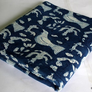 Tissu indigo imprimé en bloc, oiseau, imprimé à la main, tissu indien, teinture végétale naturelle, tissu à coudre, tissu par mètre IBF 08 image 7