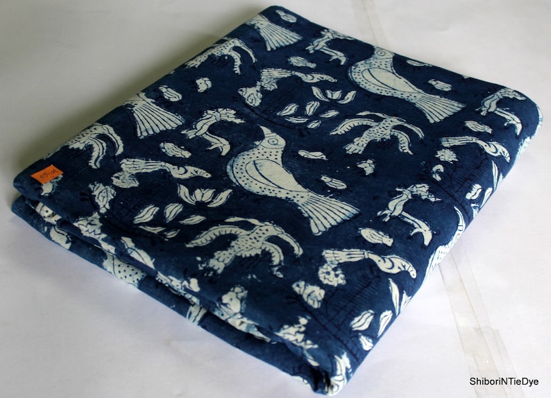 Indigo Fabric block print fabric Bird Hand Printed India Fabric Natural Vegetable Dye Sewing Fabric, Tablecloth Fabric By The Yard IBF08 image 7