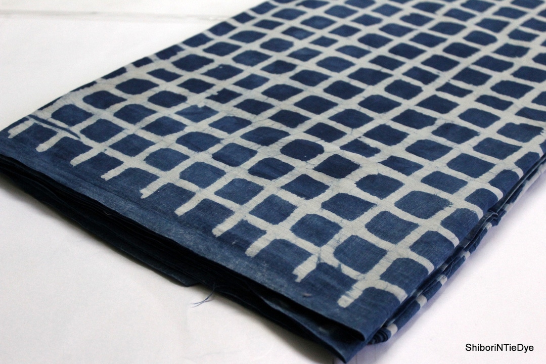 Check Print Textile Indigo Fabric Check Print Fabric Cotton Natural Vegetable Dye Fabric ...
