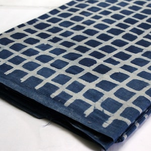 Indigo Fabric Check Print Fabric cotton Natural Vegetable Dye Fabric, Hand Block Printed Blue Fabric, 100% Pure Cotton Indian Fabric IBF#022