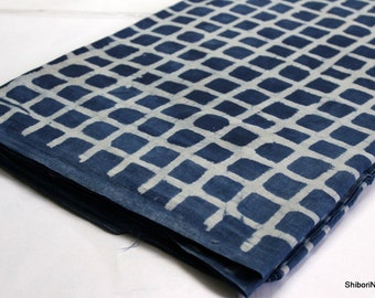 Indigo-Stoff mit Karomuster, Baumwolle, natürlicher Pflanzenfarbstoff, handblockbedruckter blauer Stoff, indischer Stoff Baumwolle, IBF#022