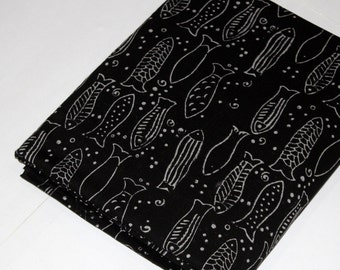Black Fabric Fish Print Fabric by the yard Indian cotton Soft girls dress Fabric, apparel Women Clothes fabric By The Yard DVKBWF#02