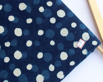 Polka Dots Fabric By The Yard, Hand Block Printed Fabric, Indigo Blue Natural Vegetable Dyed Indian Soft Clothing Running Fabric HBF#154