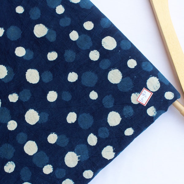 Polka Dots Fabric By The Yard, Hand Block Printed Fabric, Indigo Blue Natural Vegetable Dyed Indian Soft Clothing Running Fabric HBF#154