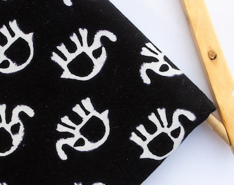 Motif Black Fabric By The Yard Hand Block Printed Fabric, Elephant Print Black and White Cotton Fabric, Home Decor Sewing HBF#167