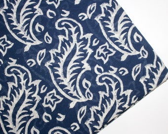 Indian block print Fabric by the yard Cotton Fabric Hand Block Printed Natural Color Fabric Blue Print Cotton Fabric By The Yard IBF#075