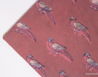 Bird Fabric Block Print Cotton Fabric Indian Soft Hand Printed Natural Vegetable Dye Soft Cotton Woman Dress Fabric By Yard KDF#012