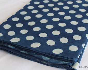 Polka Dots Fabric Indigo Cotton Fabric Blue Printed Hand Dyed Dabu Fabric, Curtain and Quilting Fabric, Women Dressmaking Fabric IBF#040