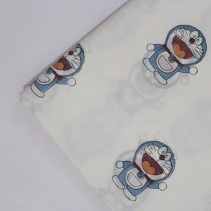 Organic Cotton fabric Kids Dress fabric Indian GOTS Certified Fabric Hand Block Print Fabric Doraemon Print Soft Fabric By The Yard GOTS#04