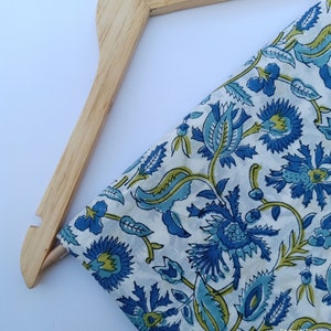 Floral Print Fabric Cotton Indian Block Print Fabric, Light Weight Soft Voile Fabric, Beach Wear Dress Fabric Fashion Sewing Fabric HBF#071