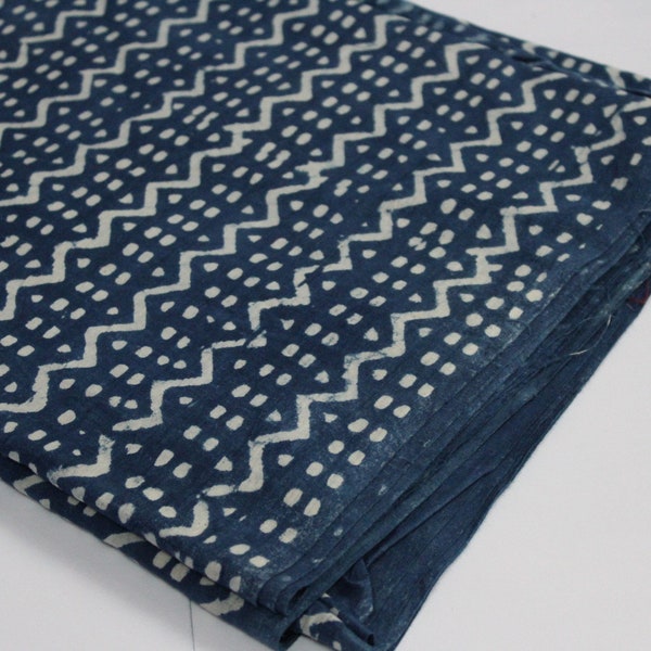 Block Print Indigo Fabric Cotton Fabric Blue Hand Dyed Natural Color Fabric Women Girls kids , Men shirt Fabric By The Yard IBF#055