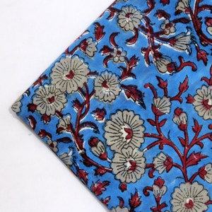 Hand Block Fabric Printed Blue Fabric Cotton Fabric Indian Fabric, fabric by yard, Block Printed Cotton womens clothing robe fabric