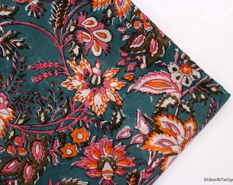 Indian Cotton Fabric by the yard Block print Fabric Floral Printed Fabric Womens Dress Fabric summer fabric, Quilting fabric HBF#22