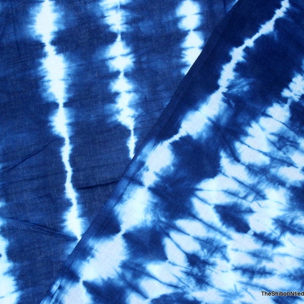 Yard, indien fait à la main, Tie Dye / Shibori, tissu de coton pur, colorant végétal blanc bleu indigo, TIE#017