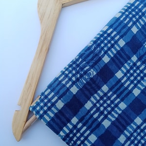 Tecido por metro, tecido índigo, estampa xadrez de algodão, bloco de impressão indiana à mão, tingimento vegetal natural, tecido para toalha de mesa IBF nº 150