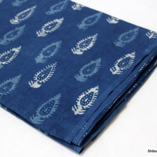 Blue - Natural Dyed Hand Block Print Cotton Indigo Bagru 3pc Unstitched Dress Material 12