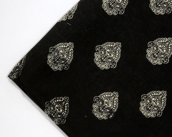 Black Fabric White Indian Cotton Fabric Hand Block Printed Fabric Natural Vegetable color Dyed Dressmaking Fabric By The Yard BWF#09