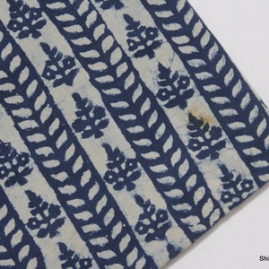 Indigo Blue Fabric Hand Block Printed 100% Cotton Indian Fabric, Dabu Print Mud Resist Vegetable Dye  Sewing Craft Feb By The Yard IBF#113