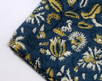 Flower Print Fabric Hand block Fabric Extra soft Printed Fabric, Light Weight Soft Cotton Natural color dyed Fabric By The Yard IBF#130